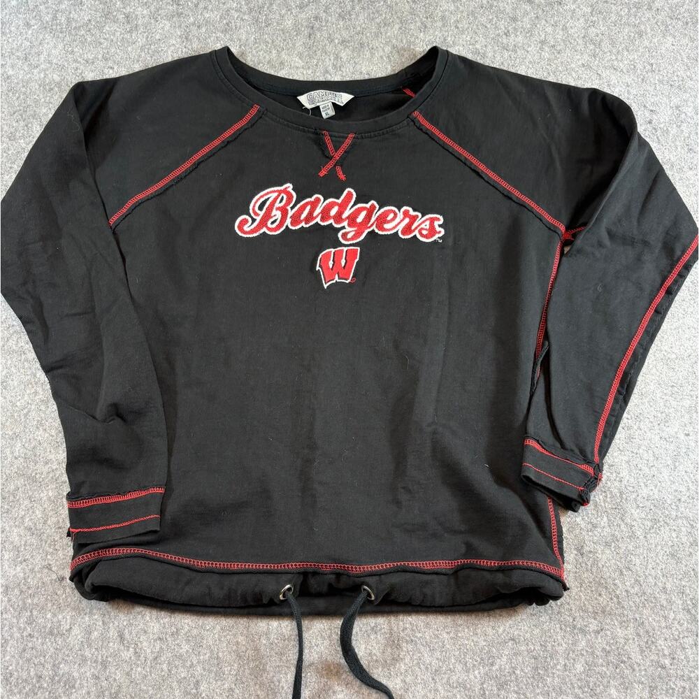 Vintage 90s Campus Heritage Wisconsin Badgers Sweatshirt Kids XL Black NCAA
